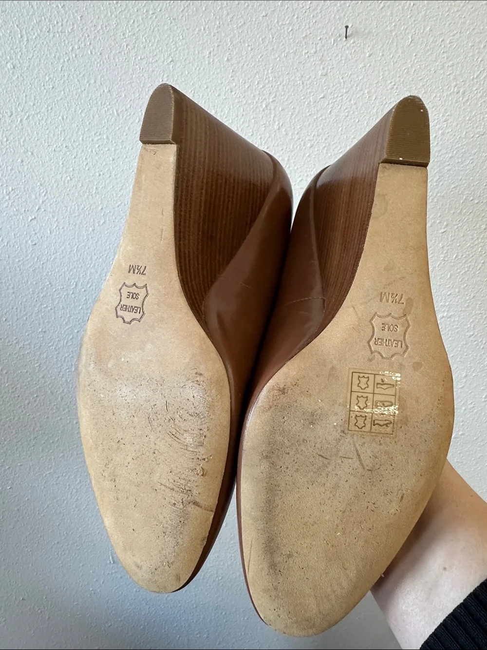 Tory Burch Brown Leather Wedges with Gold Logo